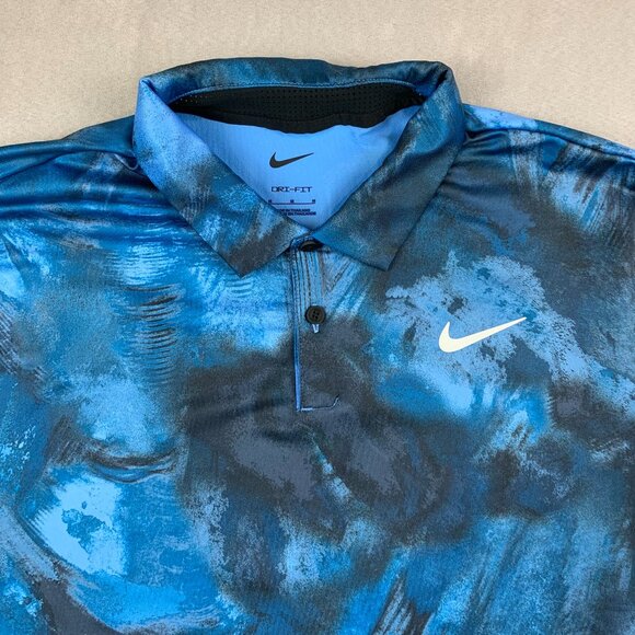 Nike Mens Shirt Medium Blue Ombre Print Polo Golf Dri Fit Stretch Performance - Picture 2 of 9